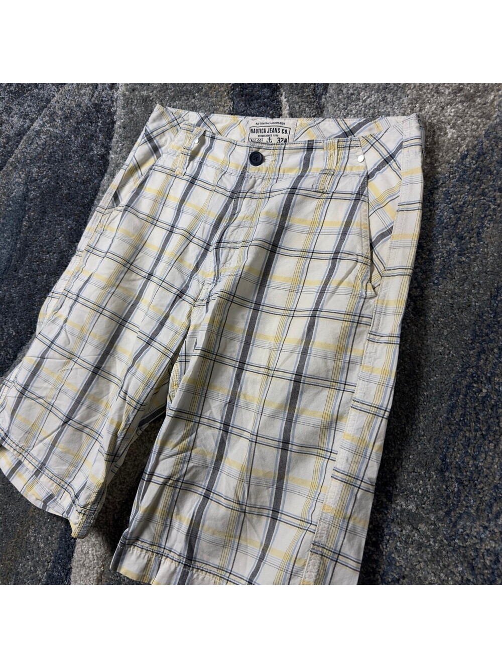 Vintage Nautica Jeans Plaid Shorts Mens 32 White Yellow